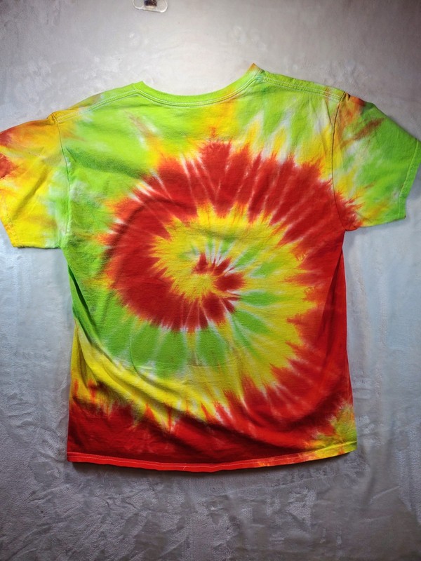 Colorful Green Red Yellow Tie Dye Spiral Hippie T-shirt Cotton Size Large