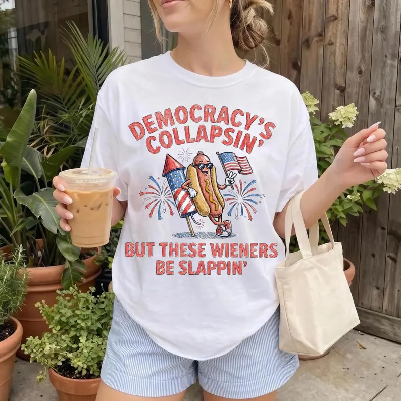 Democracy Collapsing Wieners Slappin T-Shirt Funny 4th of July Hot Dog Tee gallery