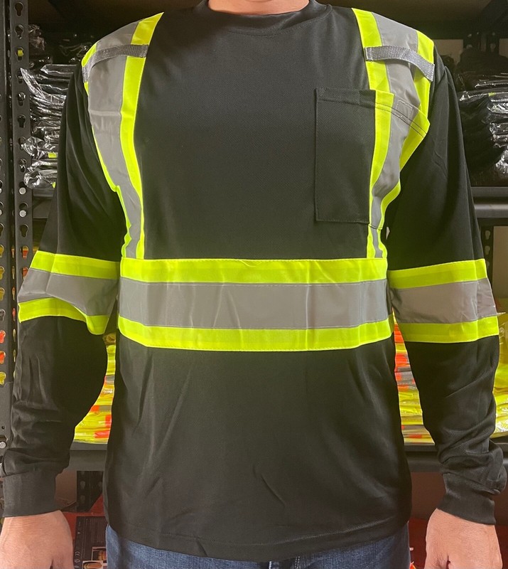 Black High Visibility Safety Shirt With Reflective Stripes Model #904