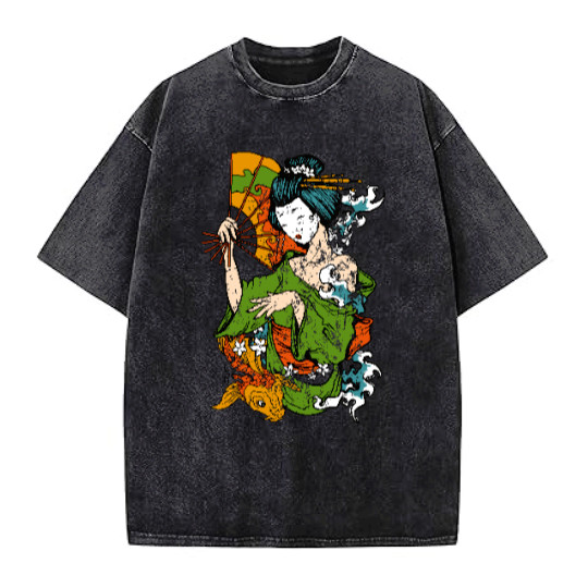 Illustration Graphics Vintage Washed T-Shirt Oversized Unisex Streetwear P1-36V