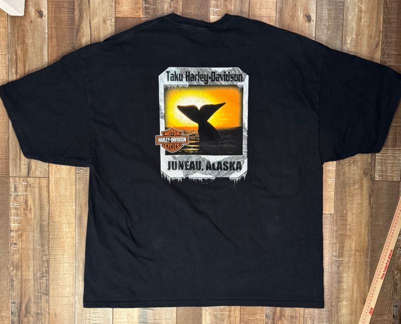 Harley Davidson Taku Juneau Alaska Whale Black T-Shirt 100% Cotton Size 4XL