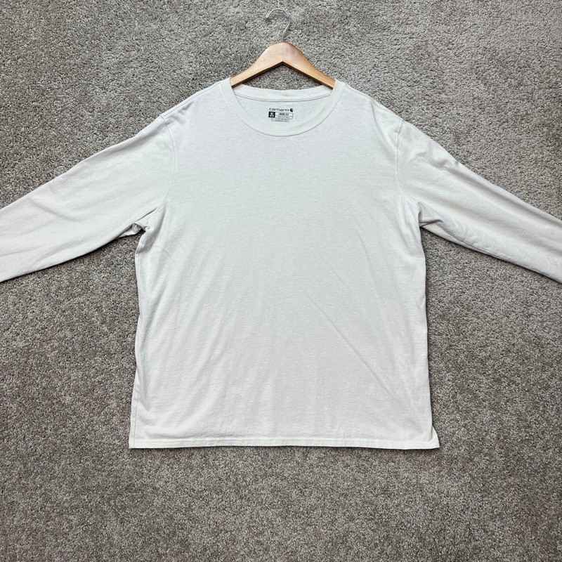 Carhartt T-Shirt Men XL Cream Long Sleeve Loose Fit Graphic Sleeve Crew Neck EUC gallery