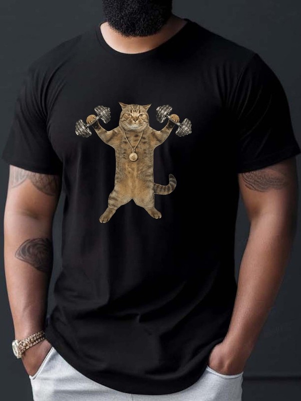 Casual Tee Men's Fitness Cat Graphic Tee - Casual Short Sleeve T-Shirt gallery