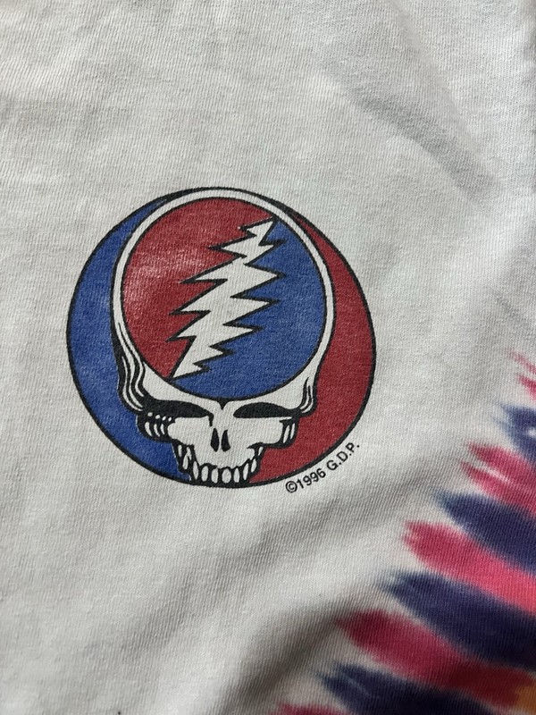 Vintage 1996 RARE Grateful Dead Tour Statistics Small Thrashed Tie Dye Band gallery