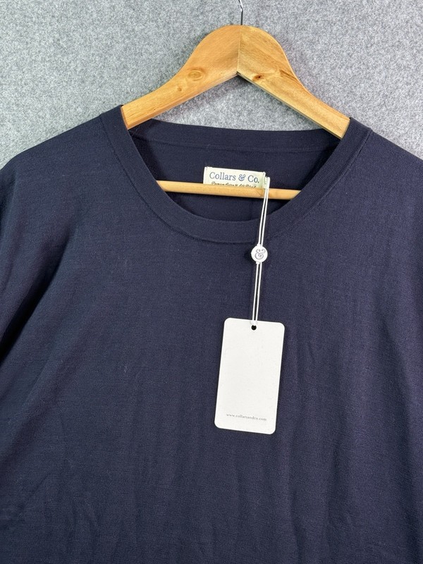 Collars & Co T-Shirt Blue Cotton Silk Luxury Touch Minimalist Mens 2XL