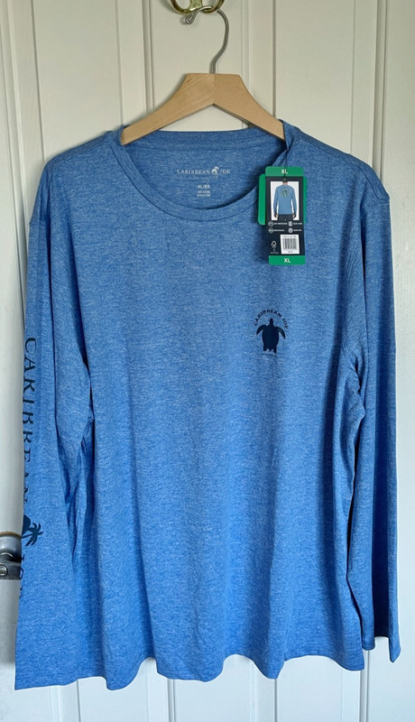 NEW Men Caribbean Joe Long Sleeve Sun Protection Tee Water NWT XL UPF Sea Turtle