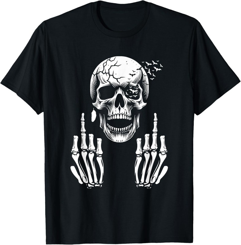 NEW LIMITED Skull Skeleton Middle Finger, Funny Adult Humor T-Shirt S-3XL