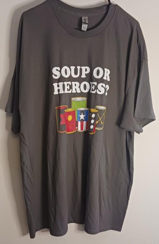 Gildan Men’s Classic Heavy Grey T-Shirt “Soup or Hero?” 2XL