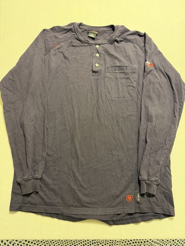 Ariat Mens Henley Shirt Large Tall Navy Blue FR Work Crew 47