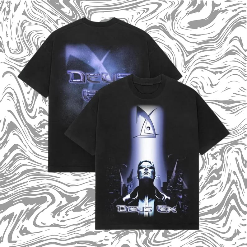 Deus Ex Vintage Heavyweight T-Shirt – Cyberpunk Game Tee, Retro Deus Ex Graphic