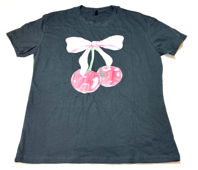 NWOT PFR New York Unisex Adult’s Black T-shirt, Cherry Bow – L