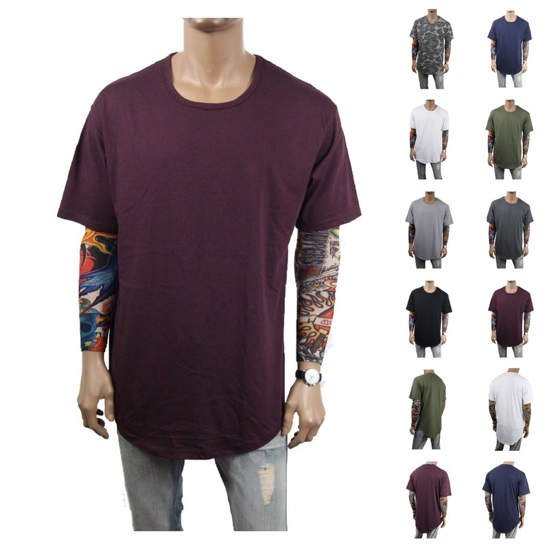 Men T-Shirt Long Extended Basic Fashion Tee Lot Casual Tee Crew Neck Hipster Tee gallery