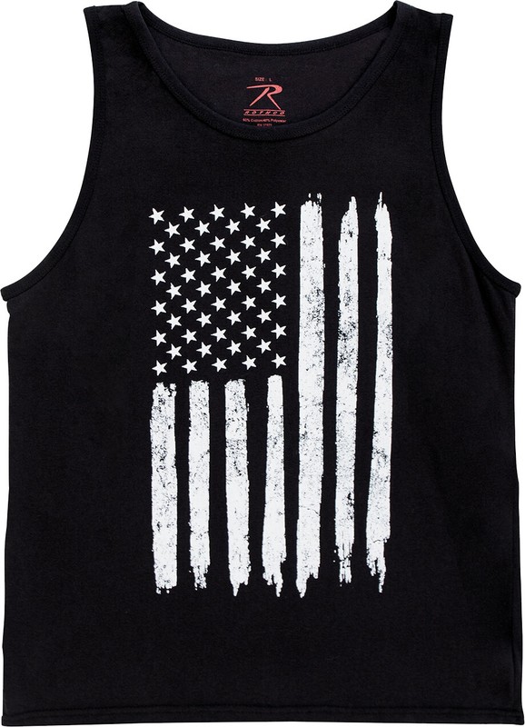 Black Tank Top Sleeveless Muscle Tee Distressed U.S. Flag T-Shirt