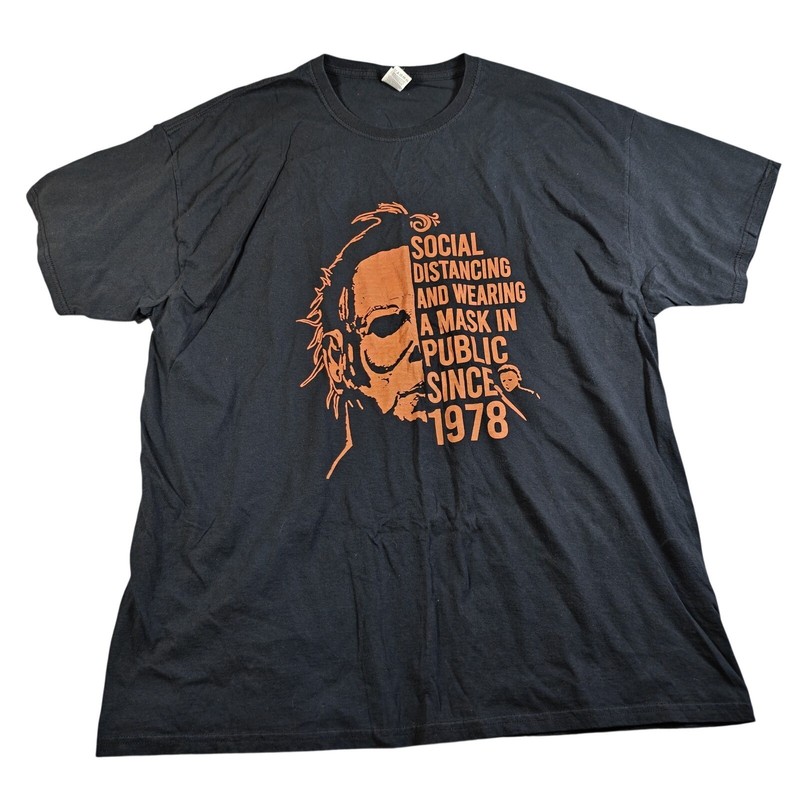 Halloween Horror T-shirt Michael Myers Social Distancing and Wearing Mask 2XL