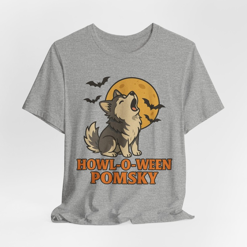 Howl-O-Ween Pomsky T-Shirt Cute Howling Dog Full Moon Halloween Design