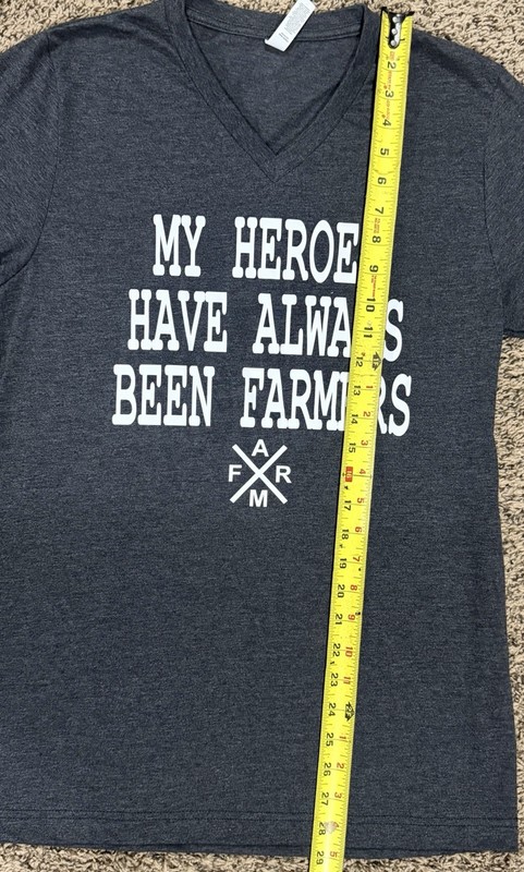 MY HEROES HAVE ALWAYS BEEN FARMERS T-Shirt Size Medium USA STRONG Gray V Neck gallery