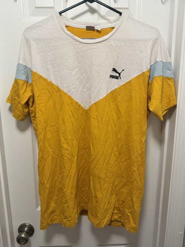 Men’s Medium Color block Puma Shirt Orange/white/blue Short Sleeve Logo