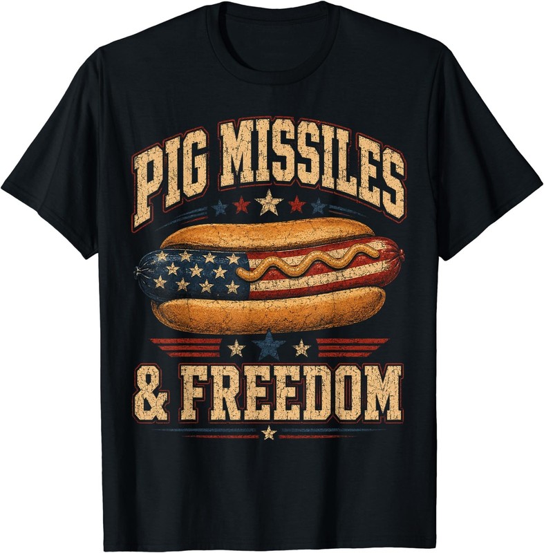 Funny Hotdog Pig Missiles Freedom 4th of July BBQ Patriotic T-Shirt