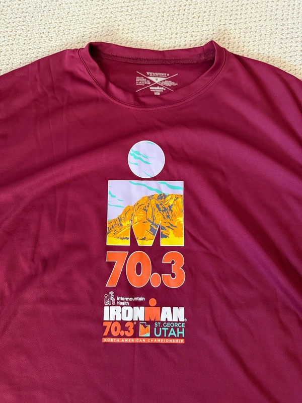 Men IRONMAN 70.3 St George Utah Half Marathon T Tee Shirt Men’s M 100% Polyester