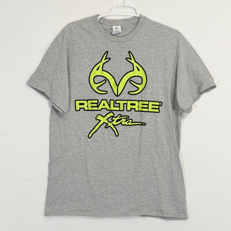 Realtree T-Shirt Mens Large Gray Graphic Logo Basic Tee Hunting Outdoor
