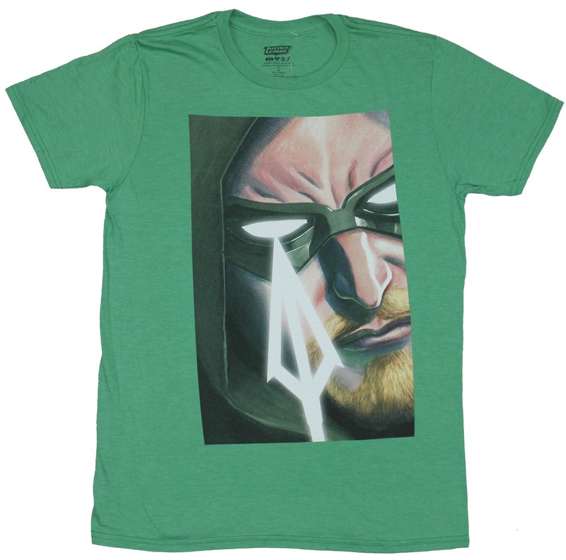 Green Arrow DC Adult New T-Shirt – Oliver Queen Close Up With arrow