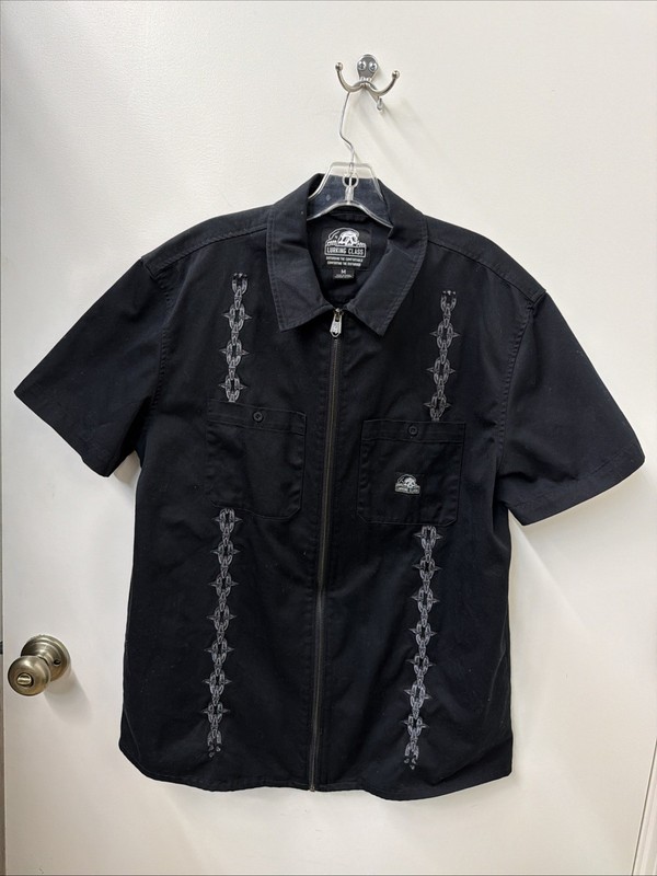 Lurking Class by Sketchy Tank Hotbox Chains Black Zip Work Shirt Size M