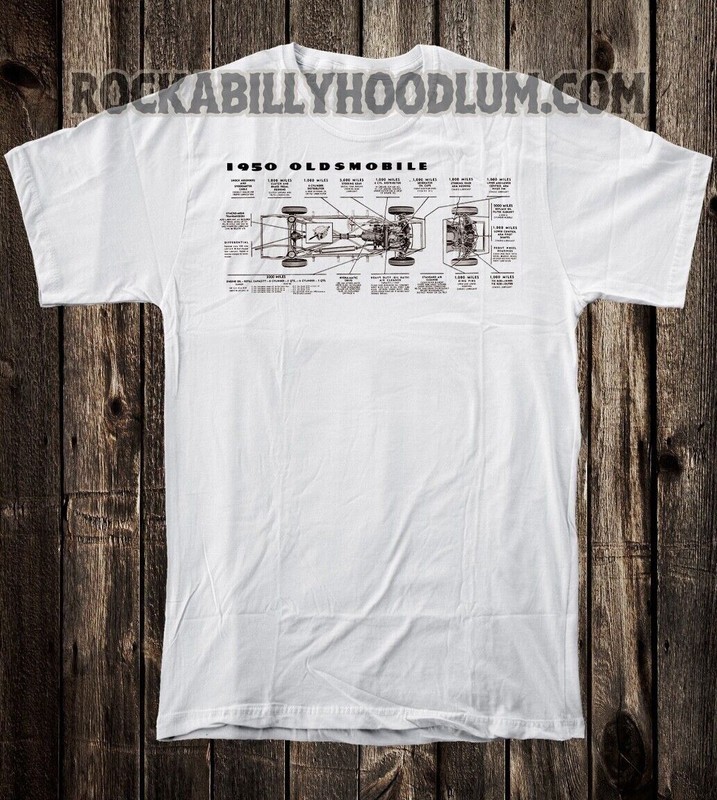 Retro Hot Rod Tee T Shirt Drag Race Racing Speed Shop Oldsmobile Cutaway Art