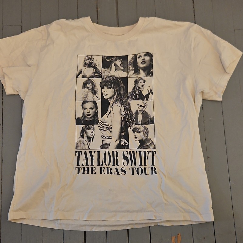 Taylor Swift The Eras Tour Graphic Print Crew Neck T-Shirt, White Cotton, XL