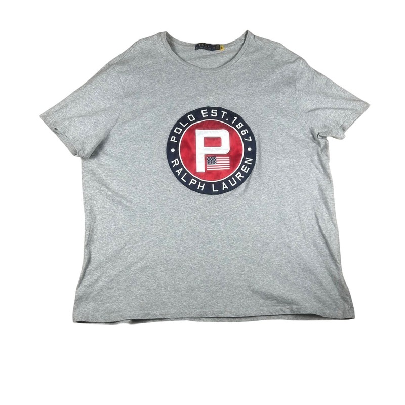 Polo Ralph Lauren Mens XXL Heather Gray Graphic Patch Logo T-Shirt Short Sleeve