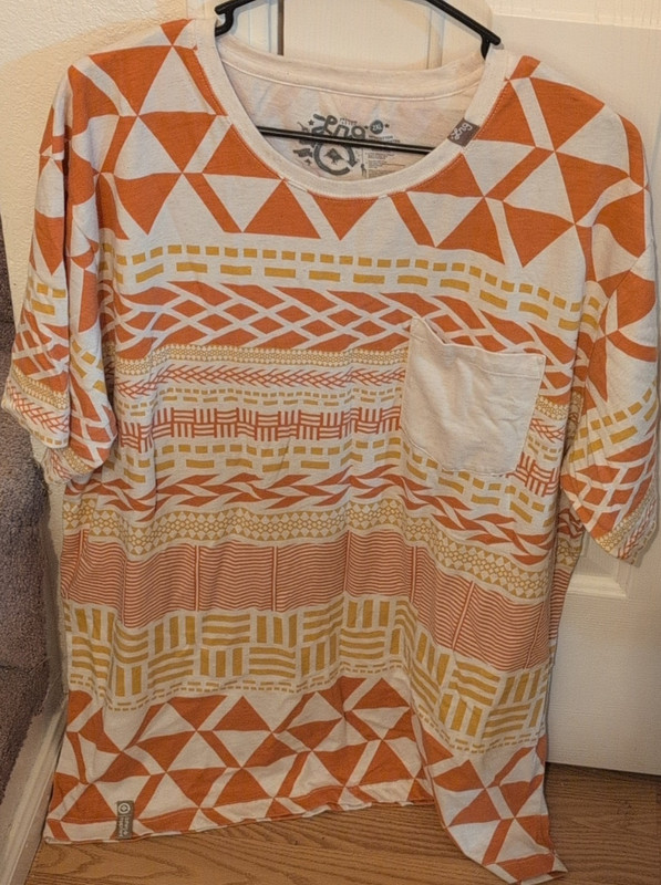 LRG Men’s Premium Fit Geometric Jersey T-Shirt 2XL Orange Yellow White Pocket