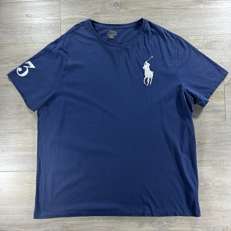 Polo Ralph Lauren 2XL Navy Blue Short Sleeve White Big Pony T-Shirt #3 Sleeve