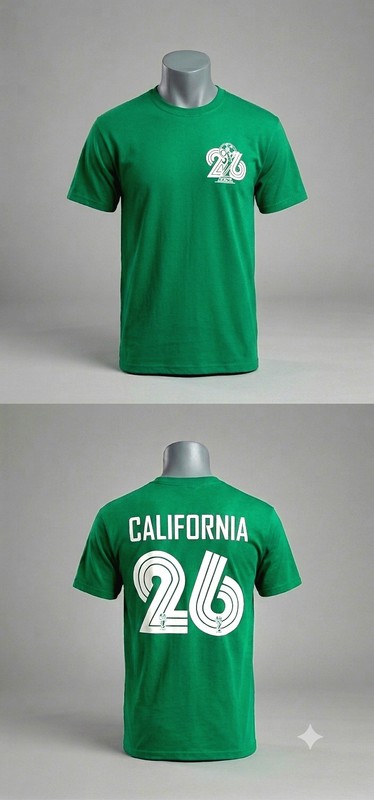 Green “California 26” Graphic Print Crew Neck Short Sleeve T-Shirt L Unisex