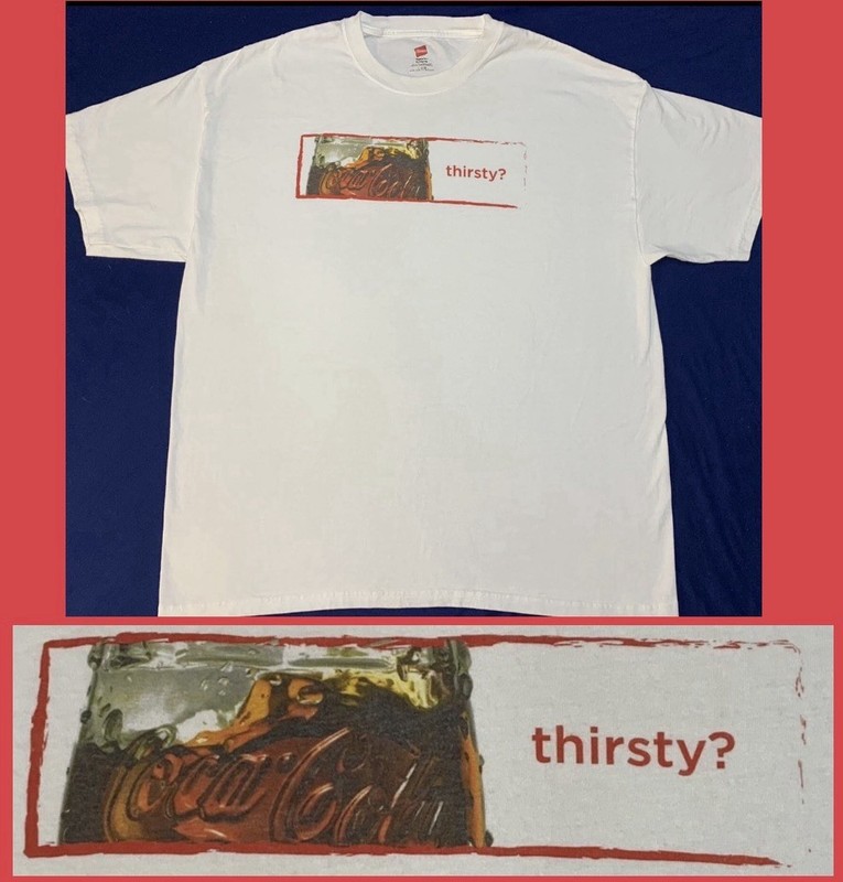 Coca-Cola “thirsty?” XL T-Shirt White Cotton Classic Coke Bottle Graphic EUC