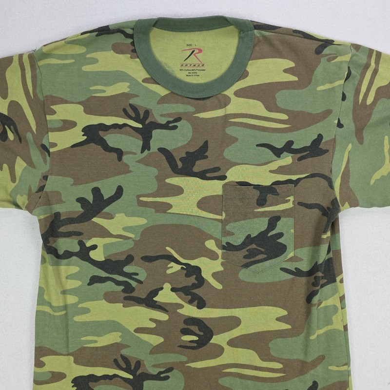 Rothco Woodland Camo Shirt Men’s Large Outdoors Hunting Woodlands Lightweight