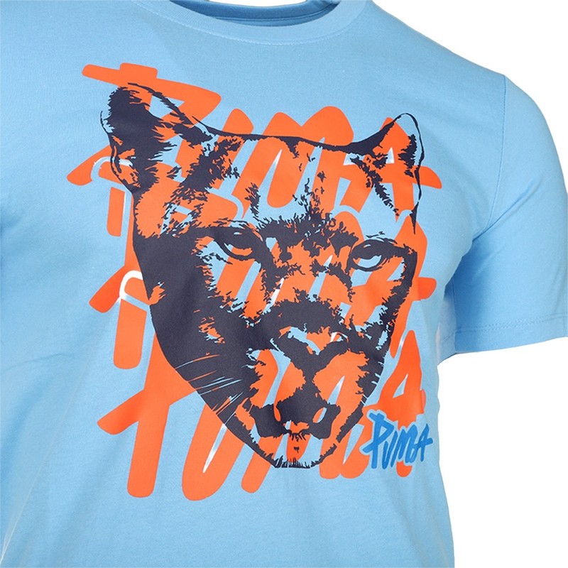 PUMA Graphic Cat Crew Neck Short Sleeve T-Shirt Mens Blue Casual Tops 67917245 gallery