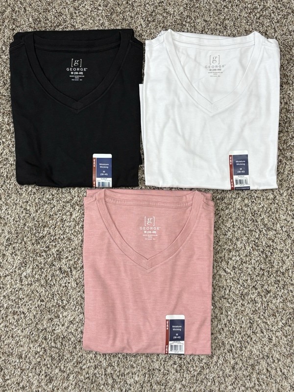 New George 3-PACK Men’s V-Neck T-shirt Tee Moisture Wicking Sz 38-40 MEDIUM (G8)