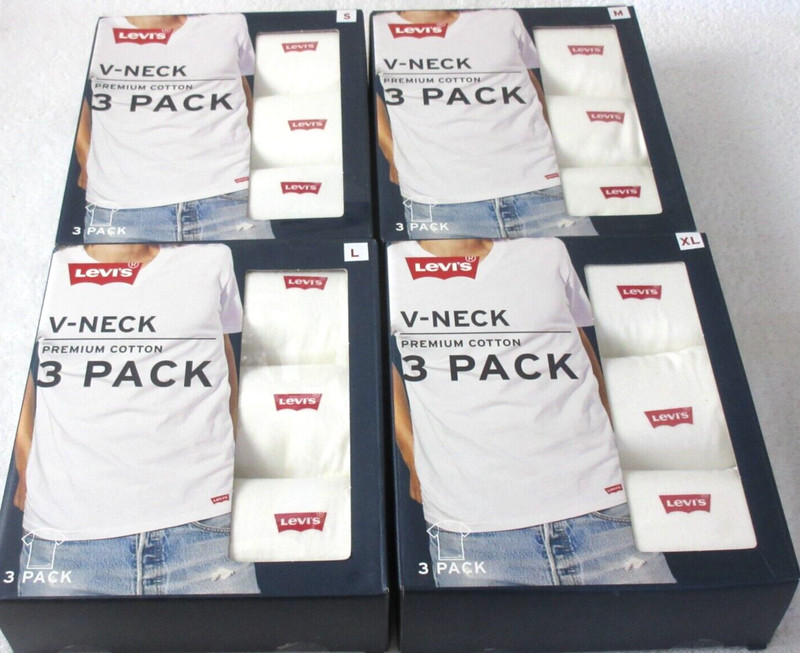 Levi’s Men’s V-Neck Premium Cotton 3 Pack Tee shirts White NIB Ships Free
