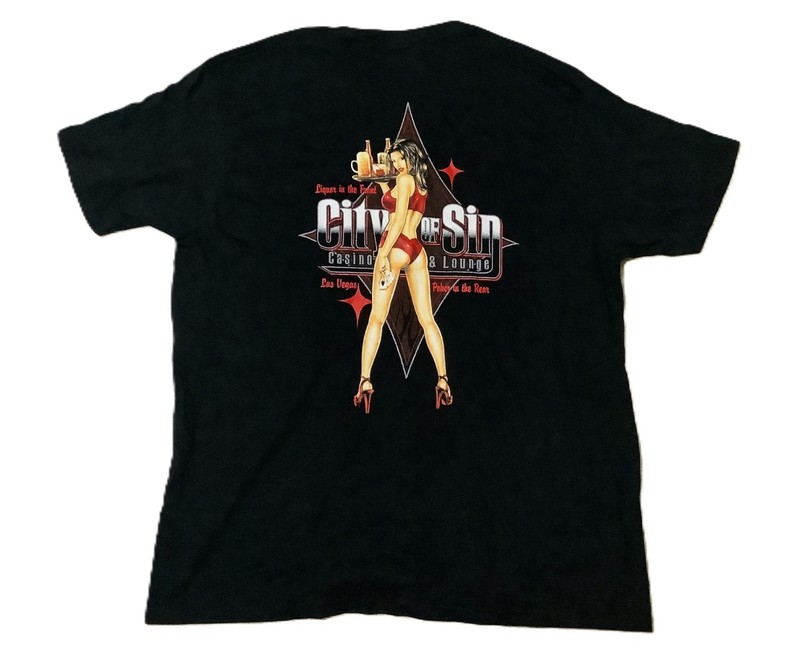 City of Sin Las Vegas Shirt Mens Black Graphic Tee Casino Lounge Adult 2XL