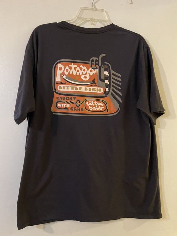 Patagonia Mens – Aquatic Action Organic T-shirt – Little Fish: Ink Black Sz L