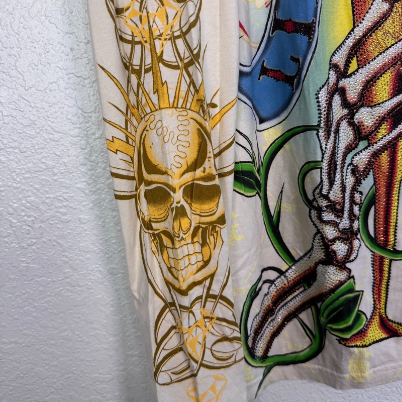 Christian Audigier Shirt Mens XL Celebrate Life 2fer Skull Rhinestone Y2K Tattoo gallery