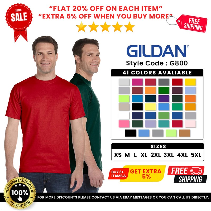 Gildan G800 Mens Cotton/Polyester Knit DryBlend Tee Short Sleeve Plain T-Shirt