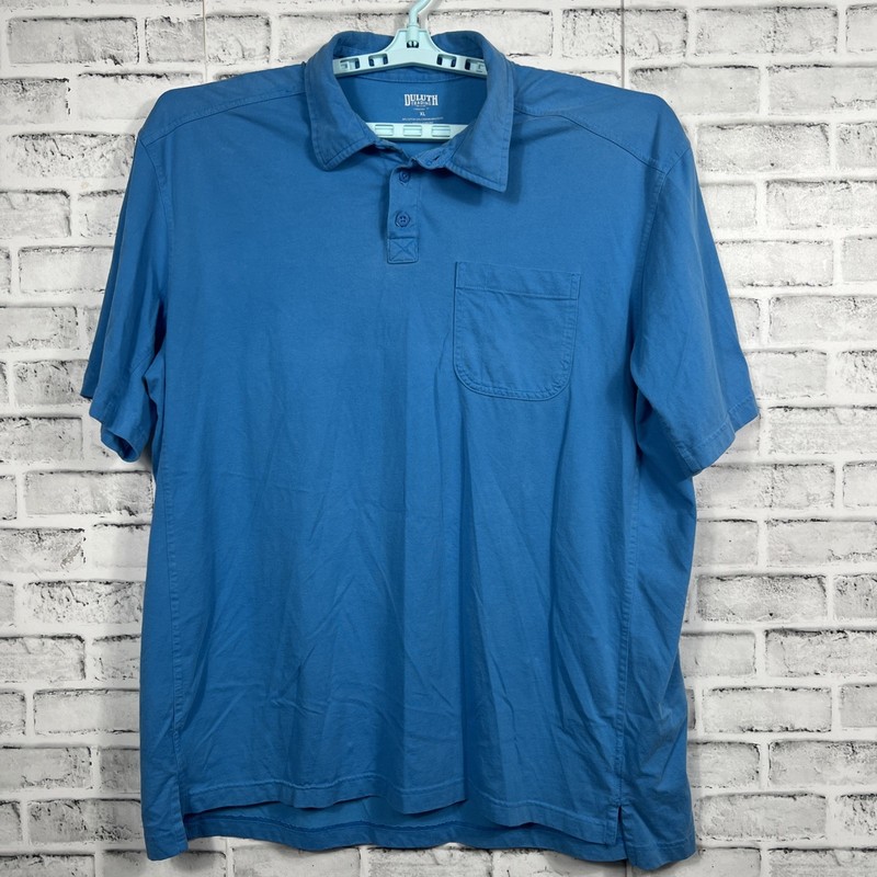 Duluth Shirt Mens XL Longtail Short Sleeve Polo Blue Workwear Casual
