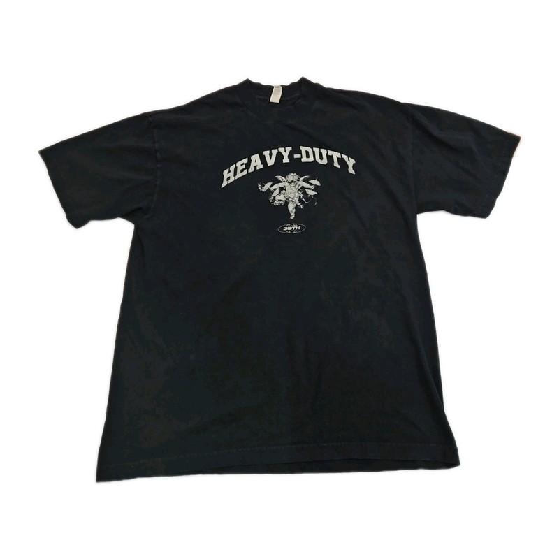 HEAVY DUTY 6.5 OUNCE Brand Mens Black T Shirt Workout Angel With Weights