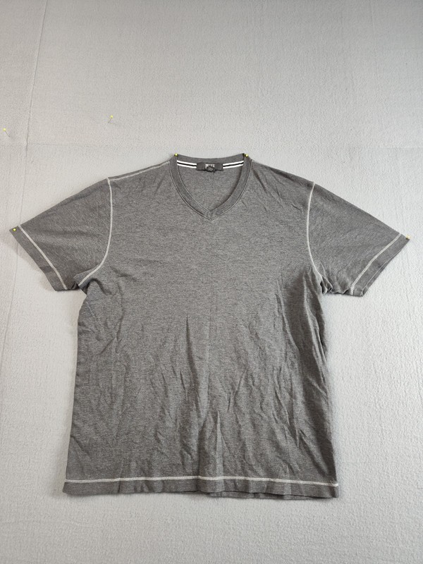 Fiji Men Shirt M Gray V Neck Short Sleeve Flat Front Comfort Pullover Tee Casual