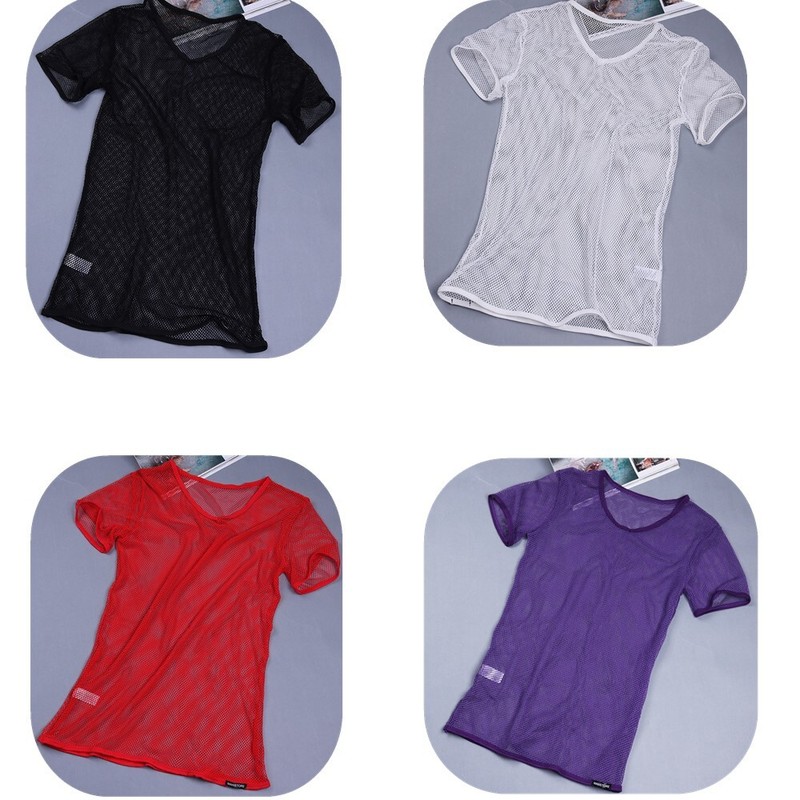 Mens T-Shirt Bodybuilding Clubwear Night Club Tops Sexy Vest Hollow Out Blouse gallery