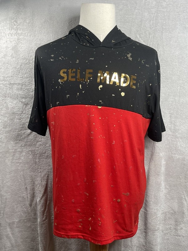 BROOKLYN LAUNDRY Black Red & Gold Foil SELF MADE T Shirt Men’s L Hooded