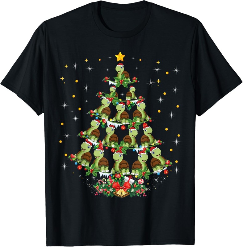 Turtle Reptiles Animal Lover Xmas Gift Turtle Christmas Tree T-Shirt