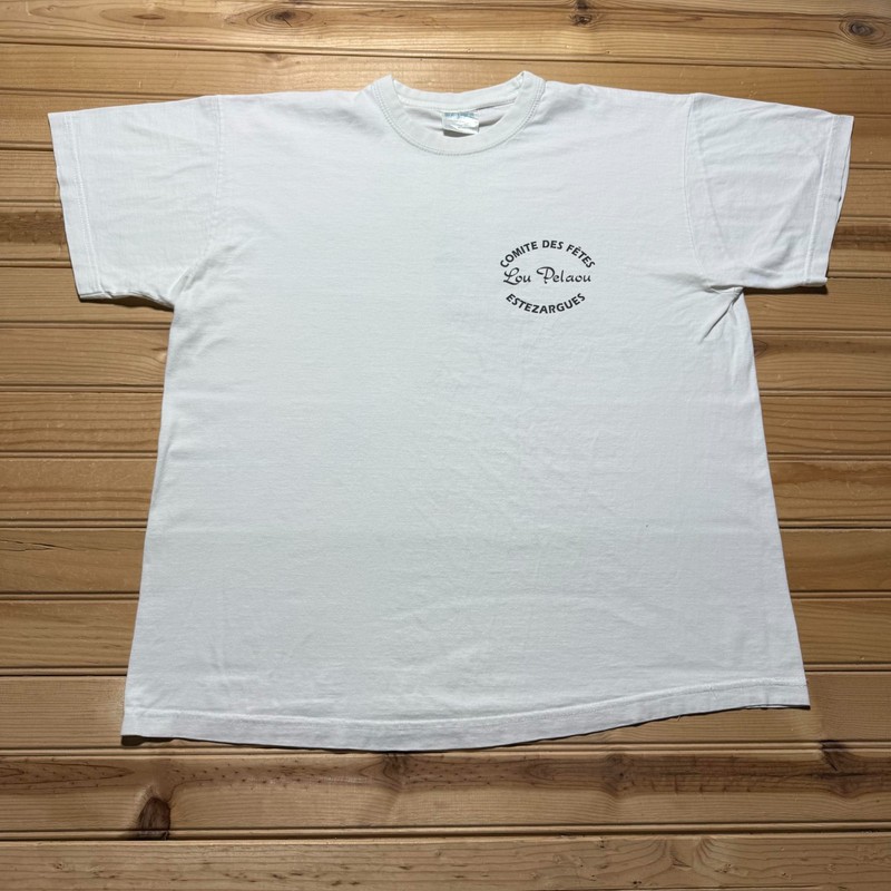 Vintage 90s Estezargues Comite Des Fetes Lou Pelaou French Graphic T-Shirt Large gallery