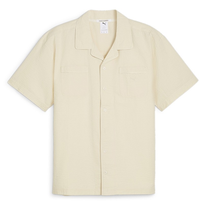 PUMA Made With Quality Seersucker Collared Short Sleeve Button Up Shirt Mens Siz