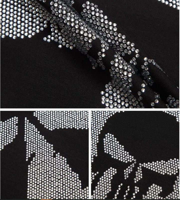 New Men Luxury Diamond Star Rhinestones Fashion Skull Black T-Shirt High Quality gallery